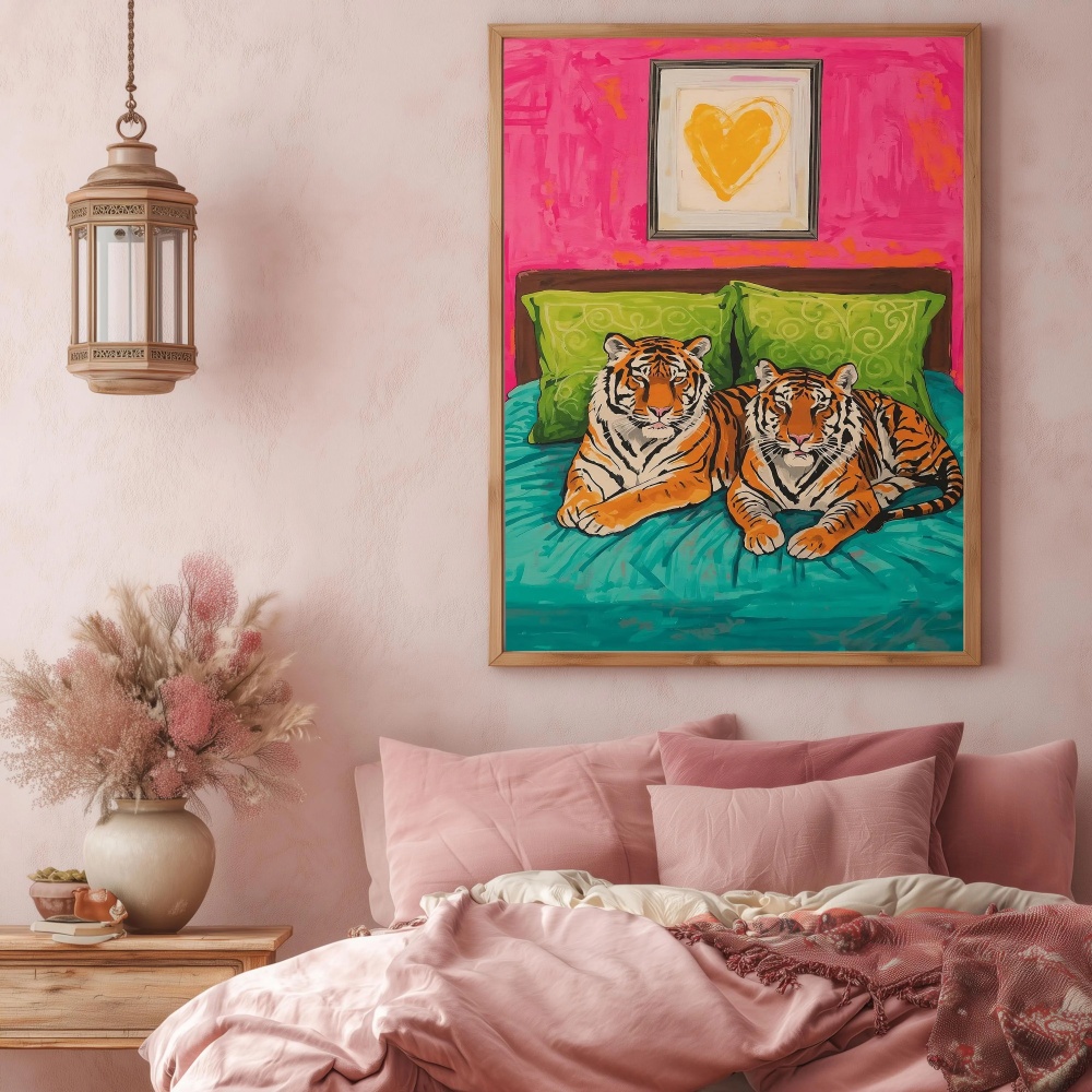 Home Decor Lovely Home - Couple Tiger Canvas Wall Art Poster