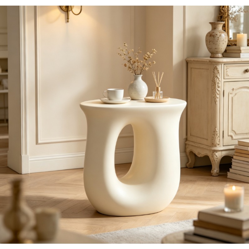 Home Decor Dopamine - U-Shaped Corner Coffee Table, Small Cream