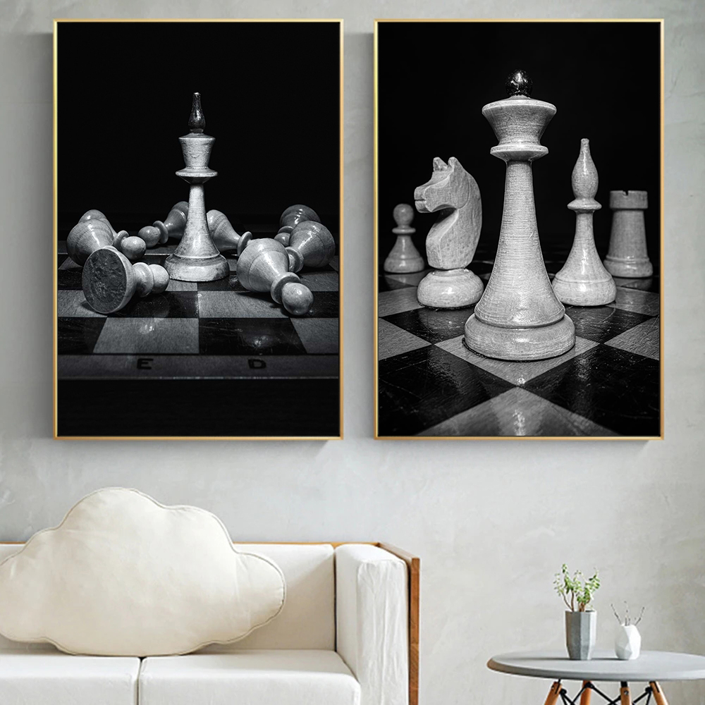 Home Decor Game - Black and White King Knight Chess