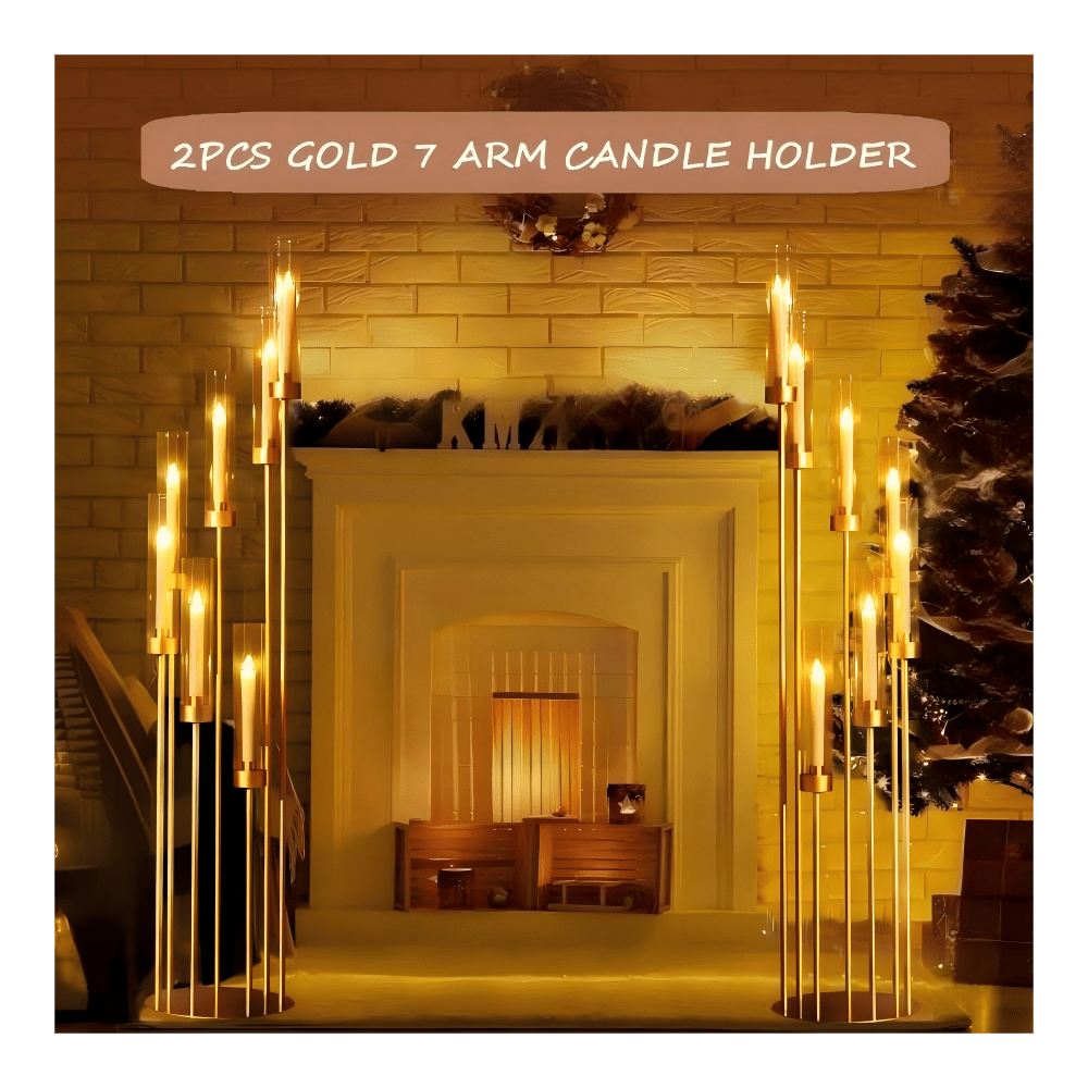 2Pcs 7Arm Gold Floor Candelabr - Home Decor Gold 评论和价格