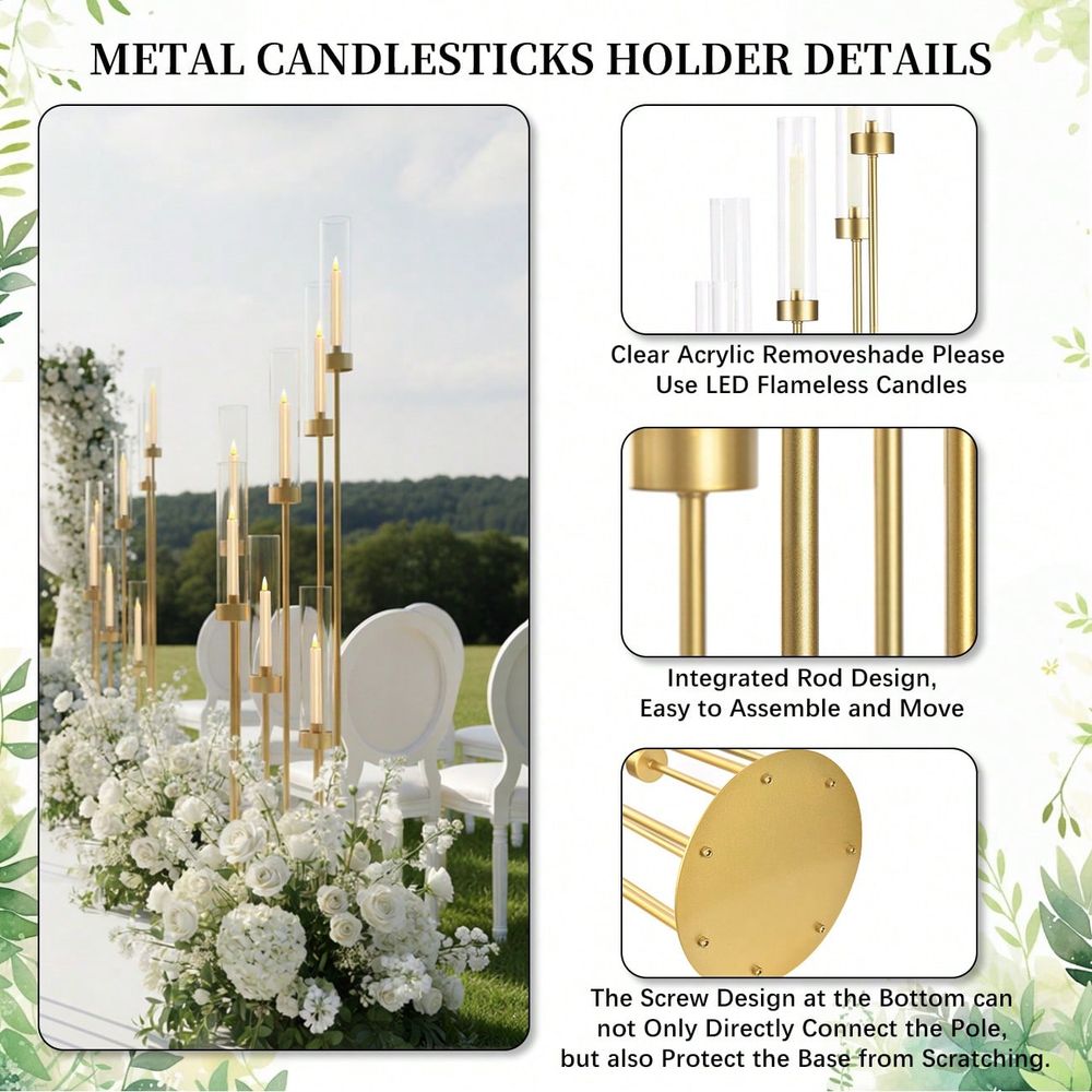 2Pcs 7Arm Gold Floor Candelabr - Home Decor Gold 评论和价格